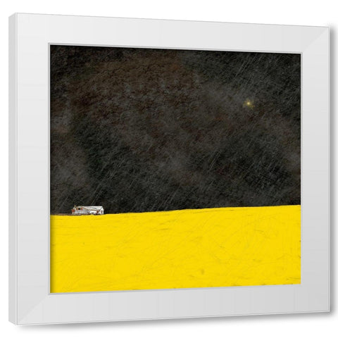 Barn in the Distance at Night White Modern Wood Framed Art Print by Mabat, Ynon