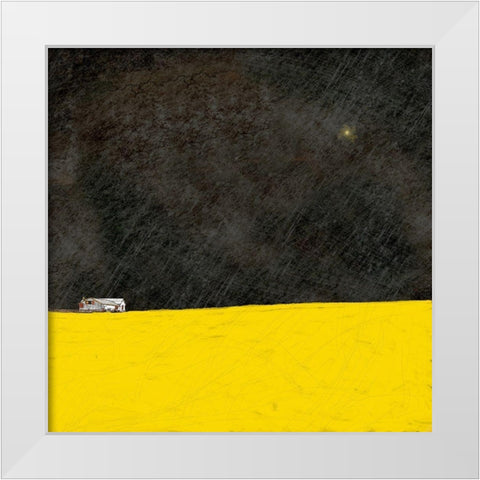 Barn in the Distance at Night White Modern Wood Framed Art Print by Mabat, Ynon