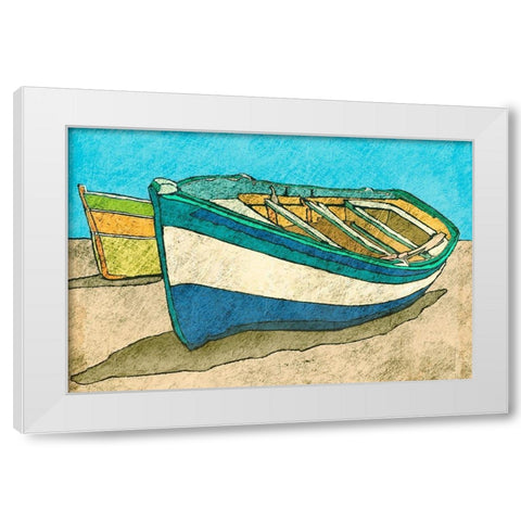 Blue Rowboat White Modern Wood Framed Art Print by Mabat, Ynon