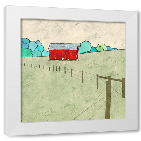 Little Red Barn White Modern Wood Framed Art Print by Mabat, Ynon