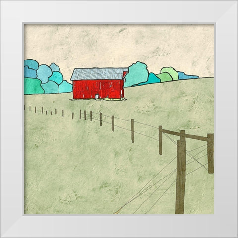 Little Red Barn White Modern Wood Framed Art Print by Mabat, Ynon