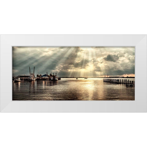 Dock Sunrise White Modern Wood Framed Art Print by Amos, Andy