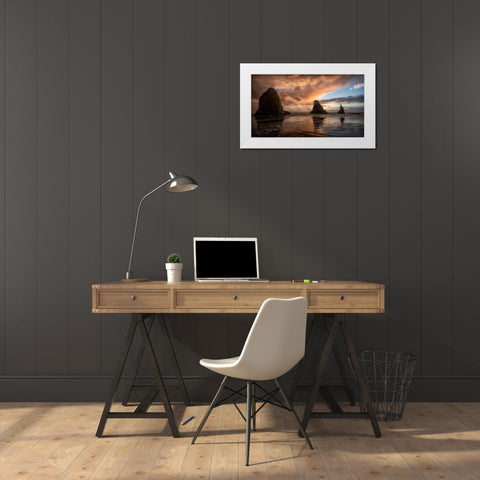 Falling Sunsets White Modern Wood Framed Art Print by Amos, Andy