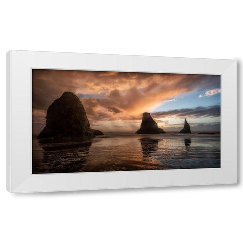 Falling Sunsets White Modern Wood Framed Art Print by Amos, Andy