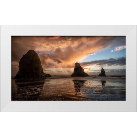 Falling Sunsets White Modern Wood Framed Art Print by Amos, Andy