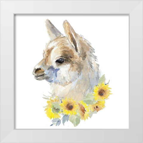 Sunflower Llama I White Modern Wood Framed Art Print by Loreth, Lanie