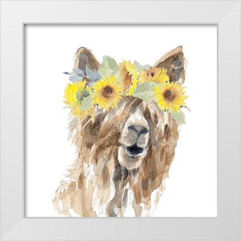 Sunflower Llama II White Modern Wood Framed Art Print by Loreth, Lanie