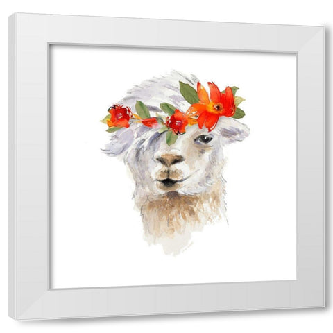 Floral Llama II White Modern Wood Framed Art Print by Loreth, Lanie