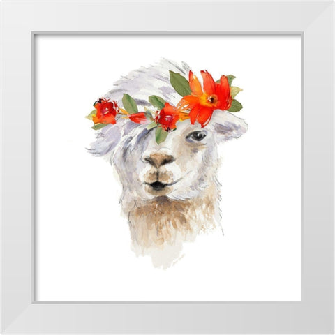 Floral Llama II White Modern Wood Framed Art Print by Loreth, Lanie