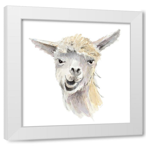 Talking Llama White Modern Wood Framed Art Print by Loreth, Lanie