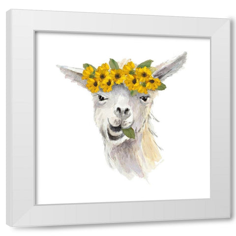 Floral Llama I White Modern Wood Framed Art Print by Loreth, Lanie