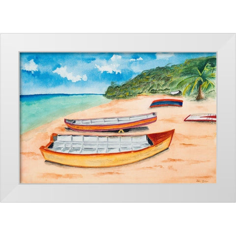 Canoes on the Beach White Modern Wood Framed Art Print by Odum, Jan