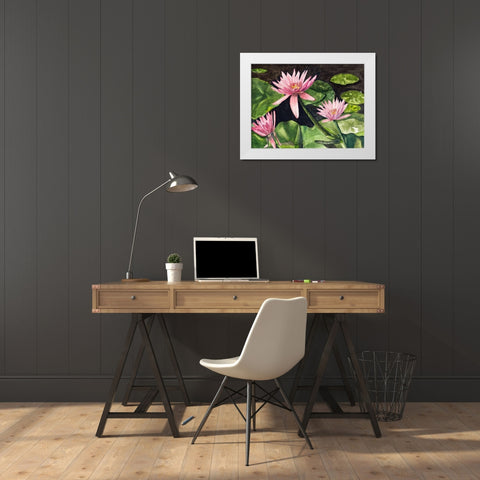 Water Lillies White Modern Wood Framed Art Print by Odum, Jan