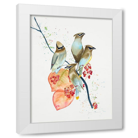 Birds on Branch White Modern Wood Framed Art Print by Odum, Jan