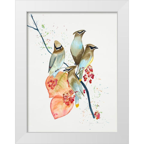 Birds on Branch White Modern Wood Framed Art Print by Odum, Jan
