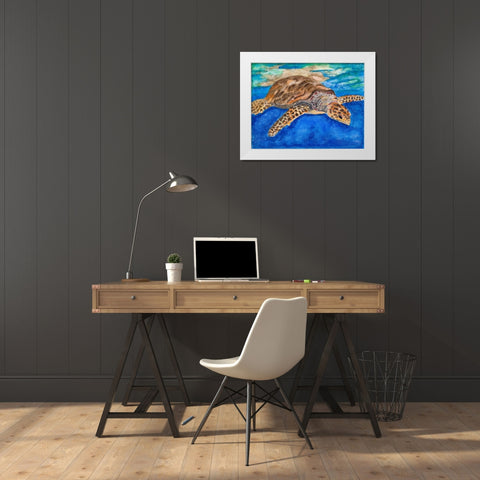 Turtle at Sea White Modern Wood Framed Art Print by Odum, Jan