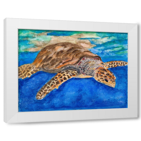 Turtle at Sea White Modern Wood Framed Art Print by Odum, Jan