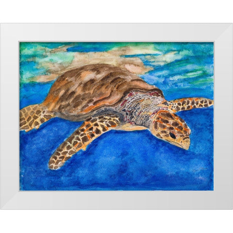 Turtle at Sea White Modern Wood Framed Art Print by Odum, Jan