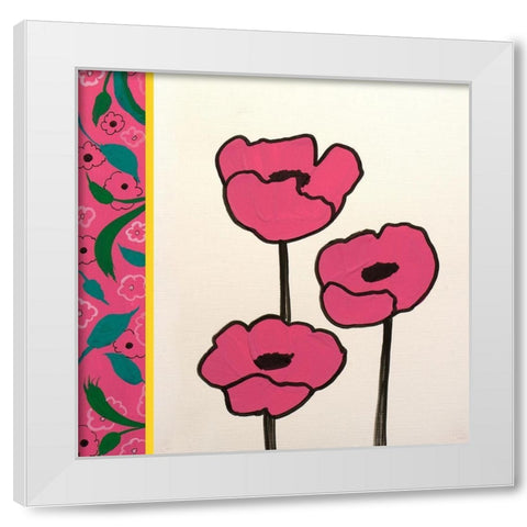 Pink Whimsical Floral I White Modern Wood Framed Art Print by Maria, Robin