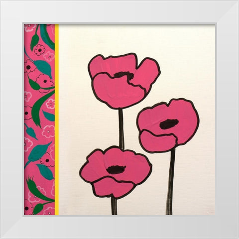 Pink Whimsical Floral I White Modern Wood Framed Art Print by Maria, Robin