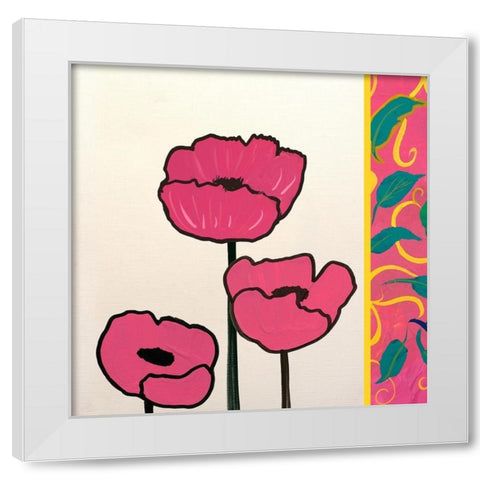 Pink Whimsical Floral II White Modern Wood Framed Art Print by Maria, Robin