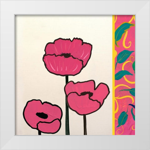 Pink Whimsical Floral II White Modern Wood Framed Art Print by Maria, Robin