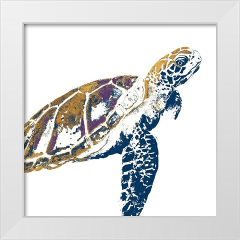 Golden Navy Turtle I White Modern Wood Framed Art Print by Pinto, Patricia