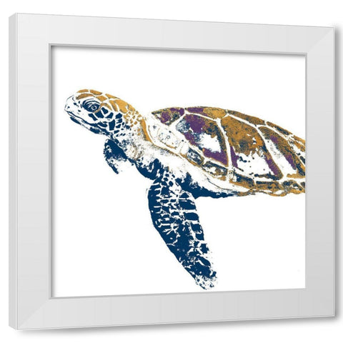 Golden Navy Turtle II White Modern Wood Framed Art Print by Pinto, Patricia