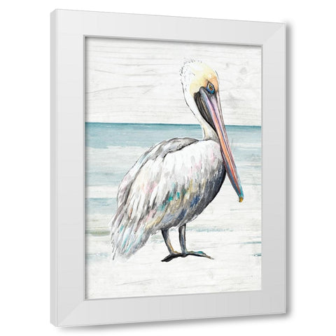 Pelican On The Shore II White Modern Wood Framed Art Print by Pinto, Patricia