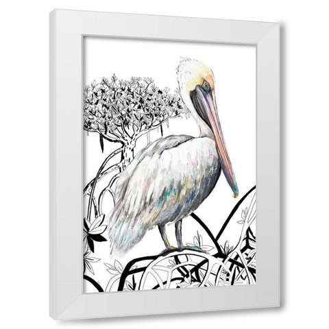 Pelican on Branch II White Modern Wood Framed Art Print by Pinto, Patricia