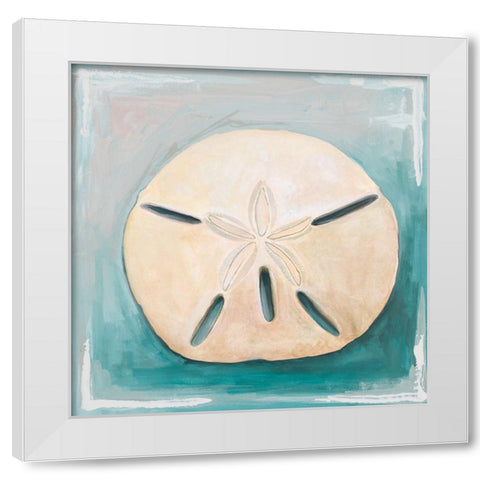 Sand Dollar on Teal White Modern Wood Framed Art Print by Diannart