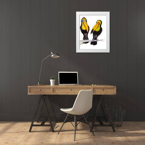 Two Toucans White Modern Wood Framed Art Print by Diannart