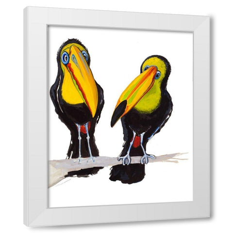 Two Toucans White Modern Wood Framed Art Print by Diannart