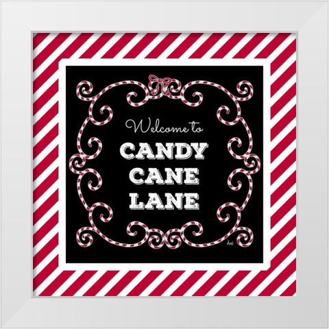 Welcome to Candy Cane Lane White Modern Wood Framed Art Print by Metz, Andi