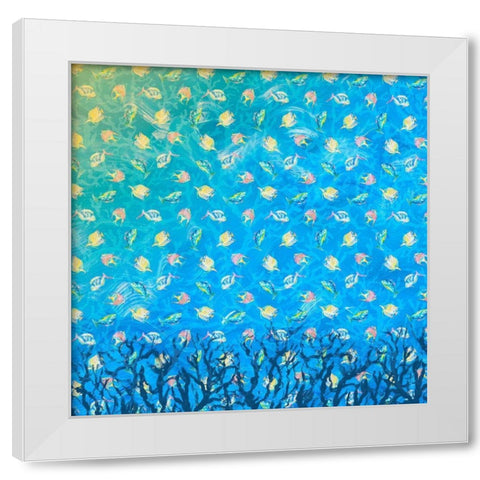 Swim with the Fish Pattern (dark blue) White Modern Wood Framed Art Print by DeRice, Julie