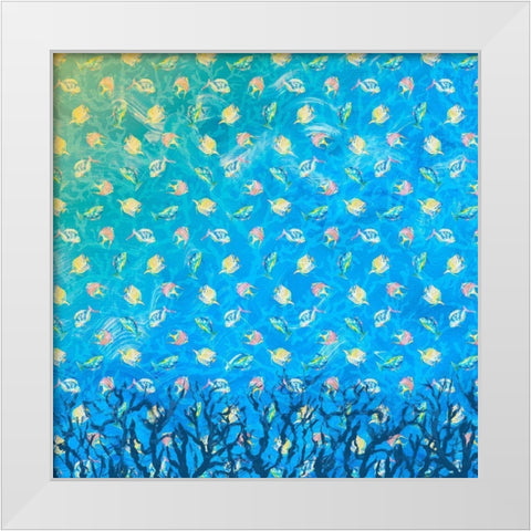 Swim with the Fish Pattern (dark blue) White Modern Wood Framed Art Print by DeRice, Julie
