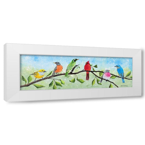 Birds on a Branch White Modern Wood Framed Art Print by Redding, James