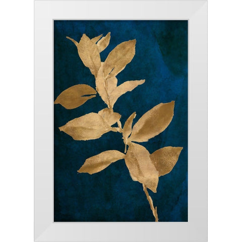 Gold Leaves on Navy IV White Modern Wood Framed Art Print by Loreth, Lanie