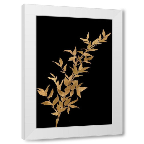 Golden Leaves on Black III White Modern Wood Framed Art Print by Loreth, Lanie