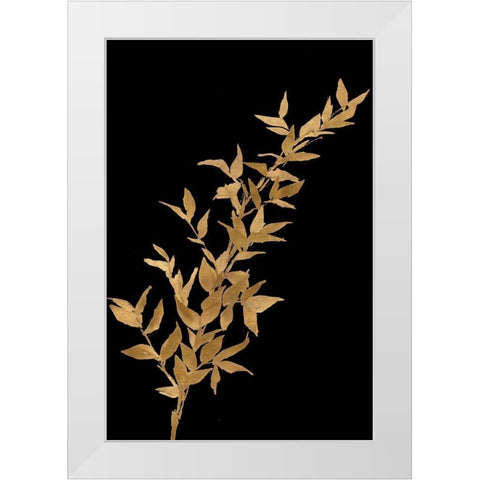 Golden Leaves on Black III White Modern Wood Framed Art Print by Loreth, Lanie