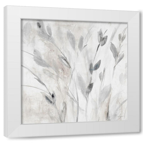 Gray Misty Leaves Square I White Modern Wood Framed Art Print by Loreth, Lanie