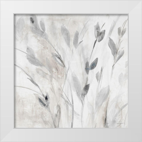Gray Misty Leaves Square I White Modern Wood Framed Art Print by Loreth, Lanie
