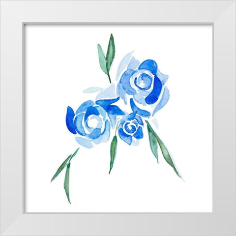 Blue Roses White Modern Wood Framed Art Print by Danelle, B.