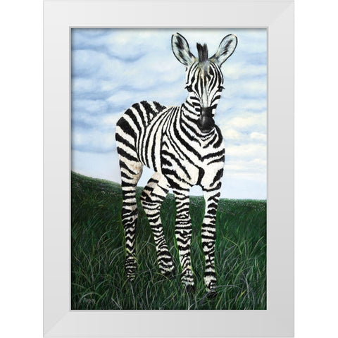 At Attention Zebra White Modern Wood Framed Art Print by Morris, Megan