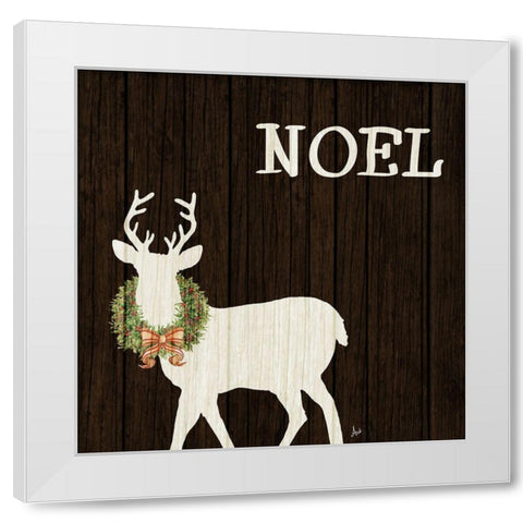 Wooden Deer with Wreath I White Modern Wood Framed Art Print by Metz, Andi