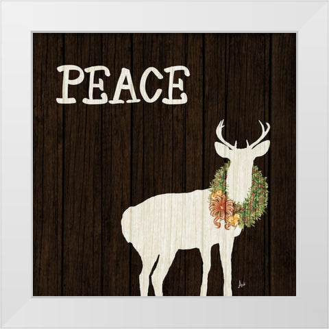 Wooden Deer with Wreath II White Modern Wood Framed Art Print by Metz, Andi