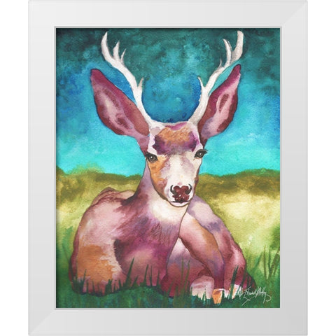 Buck In A Field I White Modern Wood Framed Art Print by Medley, Elizabeth