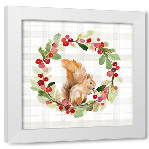 Holiday Woodland Wreath on Plaid II White Modern Wood Framed Art Print by Loreth, Lanie
