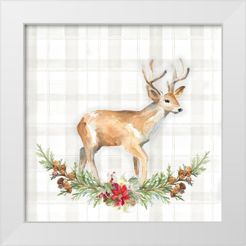 Holiday Woodland Garland on Plaid II White Modern Wood Framed Art Print by Loreth, Lanie