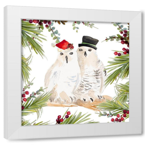 Holiday Owls White Modern Wood Framed Art Print by Loreth, Lanie